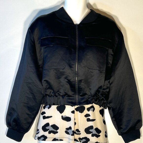 Madden SZ XL Black waisted cropped zip front jacket staple modern edgy - Picture 1 of 9